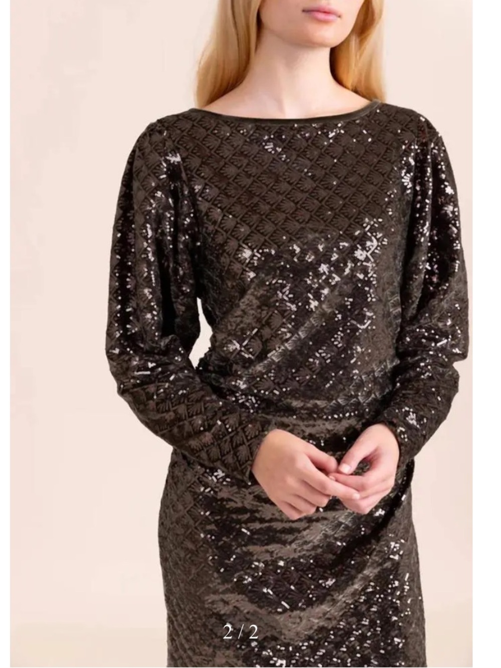 Sequin Quilted Long-Sleeve Mini Dress - green